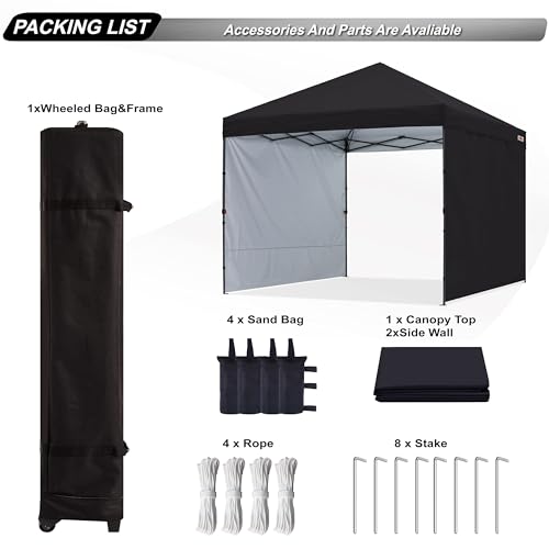 ABCCANOPY 3x3M Pop up Gazebo With Two Side Panels Upgraded Roller Bag, 4 Weight Bags, Stakes and Ropes (Black) - Image 6