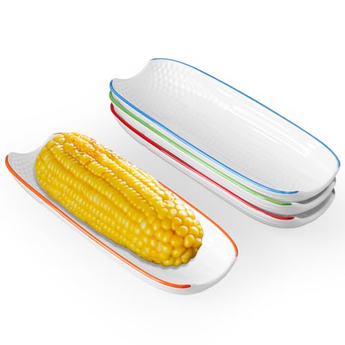 Image of Cinf Ceramic Corn Cob Holders Set of 4, 8.8 inch Colorful Serving Dishes