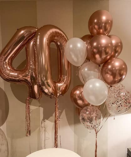 Image of 40 Inch Rose Gold 40 Number Balloons Giant Jumbo Huge 40 Foil Mylar Helium Number Digital Balloons Rose Gold Birthday Mylar Digital Balloons 40th Birthday Party 40th Anniversary Events Party