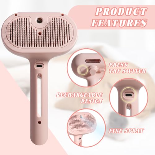 Image of Self-Cleaning Spray Cat Brush for Shedding, Removes Static Flying Hair, and Works Wonders for Both Long and Short-Haired Pets 2 In 1 Cleaning Brush for Cats And Dogs Grooming (pink)