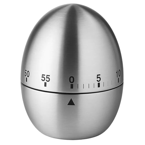 Eieruhr, Mechanischer Küchenwecker aus Edelstahl, Eieruhr zum Mitkochen, Kurzzeitwecker für Backen, Kochen und Tee, 6 x 8 cm, Silber