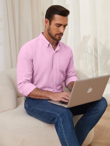 GIANZEN Pink Dress Shirt for Men Button Up Light Mens Shirts Long Sleeve Men's Down Oxford Collared Casual Big and Tall Pink Size L — view 4