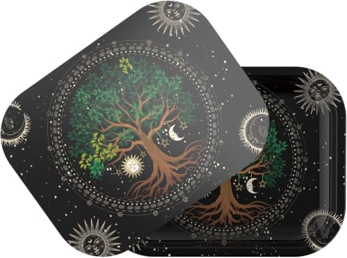 Metal Tray with PVC Soft Magnetic Lid Black Tray with Lid Cover Large Cute Decorative Tray for Home Decor, Coffee Table, Tea, Snacks, Gifts - 11" x 7" (Black Blue)
