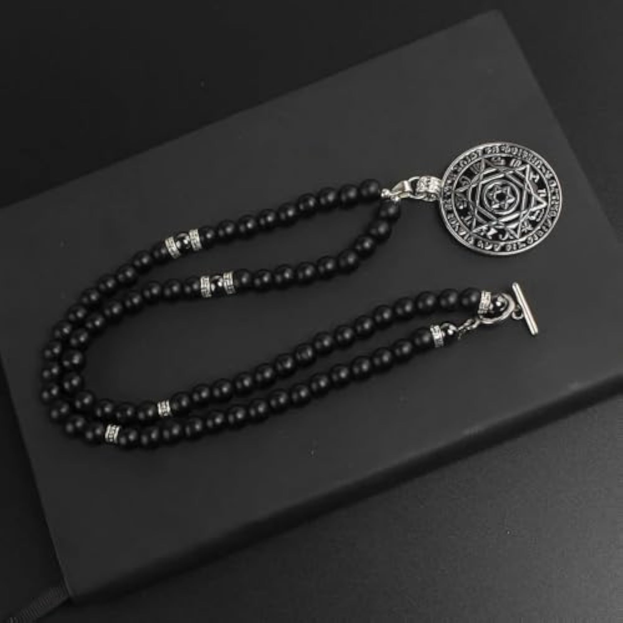 Men's 8mm Black Natural Onyx Beads Necklace, 24 inch