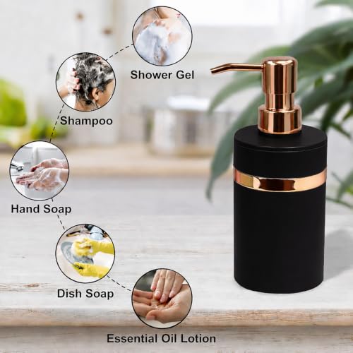 Image of Luxe Home International Rosegold & Black Plastic Soap Dispenser for Bathroom and Kitchen Sink Leak Proof Liquid Hand Wash Round Bottle Lightweight Smooth Finish (16x8 cm Rosegold & Black) Pack of 1
