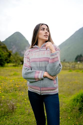 Image of Womens Alpaca Zip Up Hoodie Sweater - Soft Warm Knit Jacket with Hood - Boho Winter Cardigan for Women