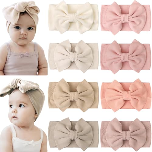 Image of CÉLLOT 8 Colors Super Stretchy Soft Knot Baby Girl Headbands with Hair Bows Nylon Head Wrap For Newborn Baby Girls Infants Toddlers Kids