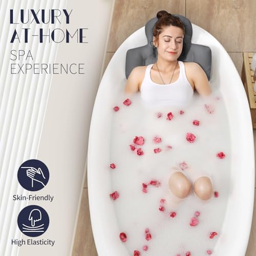 Full Body Bath Pillow for Bathtub, Thick Bathtub Cushion with Laundry Bag, Luxury Tub Pillow for Bath for Headrest Neck and Back Support Gray 51" x 16" by VOXOR - Used condition - Image 2