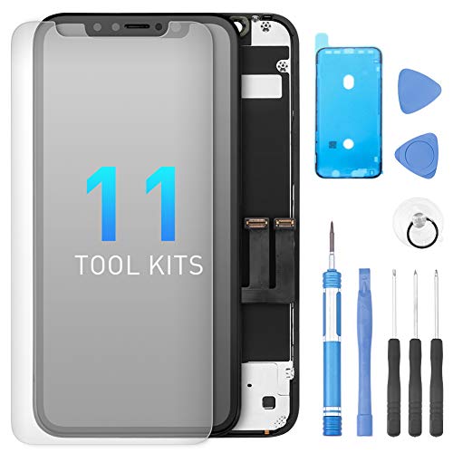 Screen Replacement for iPhone 11 6.1 Inch, Digitizer Assembly 3D Touch Replacement Screen with Waterproof Frame Adhesive Sticker, Repair Tool Kits and Tempered Glass Protector