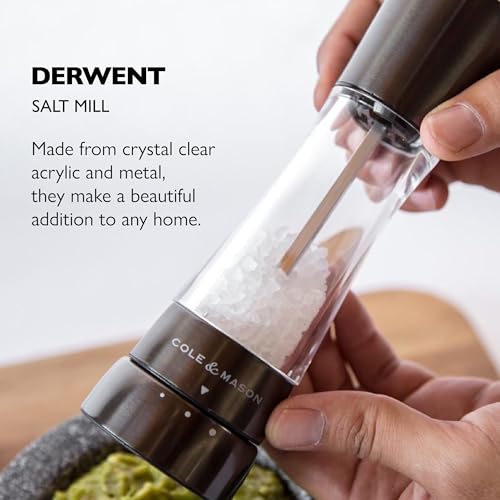 Image of COLE & MASON Derwent Salt Grinder - Gunmetal Mill Includes Gourmet Precision Mechanism and Premium Sea Salt