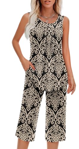Image of Findsweet Women Pajamas Sets Loungewear Soft Sleepwear Two Piece Summer Sleeveless Pjs Tank Top Pants with Pocket S-4XL