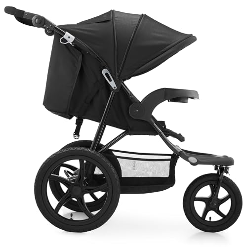 Moby-System Runner Mountain Dreirad-Kinderwagen mit Regenschutz, 15 kg Belastbar - Kinderwagen Zubehör Set mit 5-Punkt-Gurt, Reflektoren, Sichtfenster & Ablagekorb - Schwarz