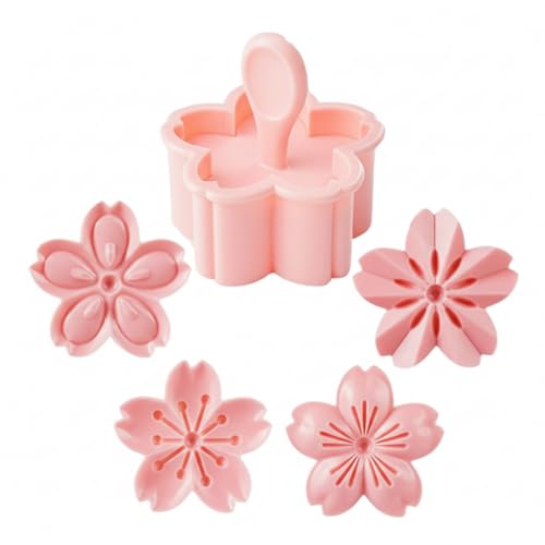 5Pcs Sakura Flower Cookie Molds, Cherry Blossom Pastry Stampers For Cake Decoration, Polymer Clay & Chocolate (Pink)