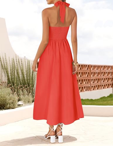 Image of ZESICA Women's Summer Sleeveless Halter Midi Dress 2026 Off Shoulder High Waist Flowy Formal Wedding Guest Long Dresses