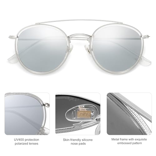 Image of SOJOS Retro Vintage Round Polarized Sunglasses for Women Men Double Bridge Circle Sunnies SJ1104
