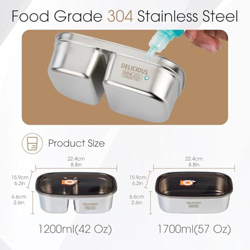 Image of Food Grade 304 Stainless Steel Bento Lunch Box - Leak-Proof, Reusable Meal Container with Lid - Ideal for School, Work, Travel - Safe & Easy to Clean Tiffin Box