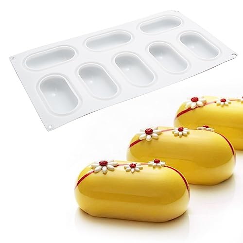 Vkinman 8-Cavity Pillow Silicone Mold for Baking Mousse Cake, 3D Silicone Baking Molds for Baking Cakes French Dessert Pastry Chocolate Cake Decoration Mold, 3D Pillow Shape