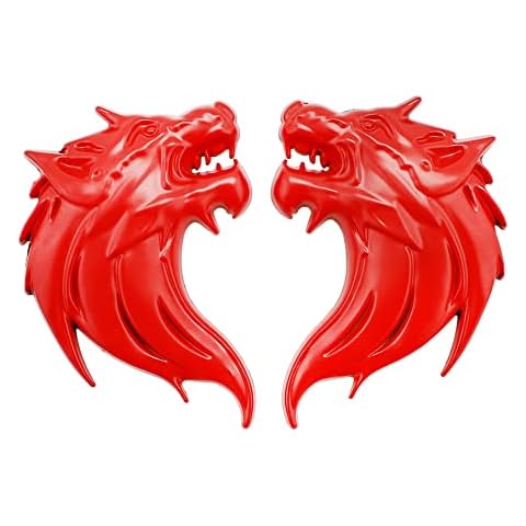 UpAuto 2pcs Cool Wolf Head Car Side/Rear/Front Decorations Badge Emblem 3D Self-Adhesive Nameplate Sticker for Car (Red) Cover