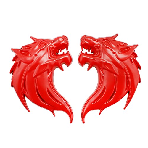 Image of 2pcs Cool Wolf Head Car Side /Rear /Front Decorations Badge Emblem 3D Self-Adhesive Nameplate Sticker for Car (Red)