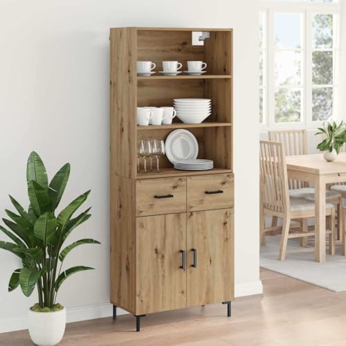 Mueble de madera con puertas y cajones de 69,5x34x180 cm estilo aparador alto de salón 5