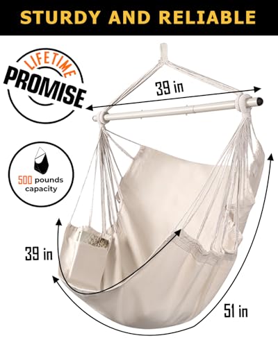Image of ADVOKAIR Hammock Chair Swing, Heavy-Duty Hanging Rope Swing Seat Supports 500 Lbs, Ideal for Outdoor Patio, Backyard, Porch, Deck & Indoor Bedroom Use