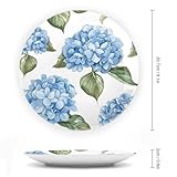 VTCTOASY Blue Hydrangea Pattern Ceramic Display Plate Decorative Round Hanging Bone China Plate with Display Stand for Kitchen Dining Room Wine Cabinet Home Décor Art Decoration 8inch