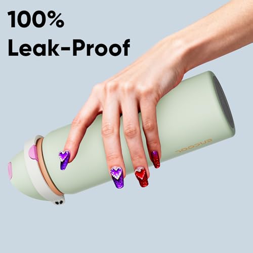 Image of Insulated Water Bottle with Straw - Encool Stainless Steel Water Bottle with Push Button Lid, Leak-Proof & BPA-Free, Keeps Cold for 24 Hours for Sports, Travel, Gym (32 oz, Geyser Green)