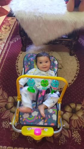 كرسي هزاز للأطفال بزماره وناموسيه مع حامل العاب (رمادي)