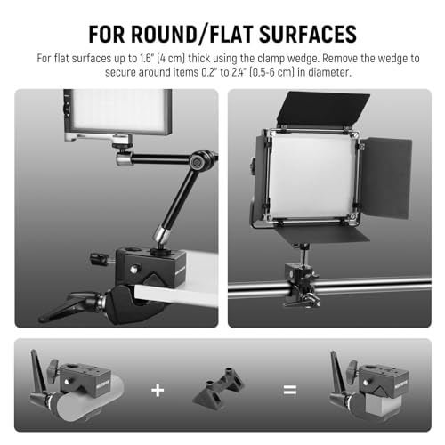 Image of NEEWER Super Clamp with 5 /8 inch Stud, Spring Lock, 2.4 inch /6cm Jaw Grip Heavy Duty Crab Pole Clamp for Round Pipe Flat Surface, for Photography Studio Camera & Lighting Mounting, Max Load 33lb /15kg, UA017