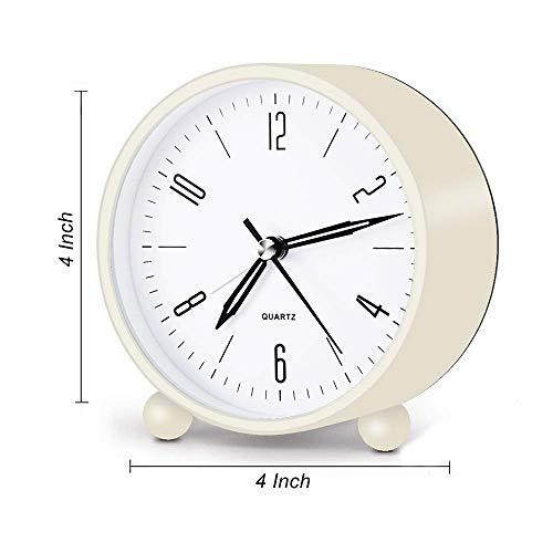 HeQiao Silent Metal Analog Table Alarm Clock with Night Light (Cream White) - Thumbnail 2