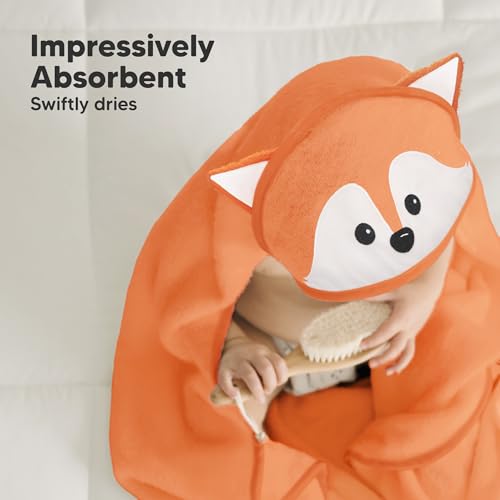 Image of KeaBabies Hooded Baby Towel for Newborn, Baby Bath Towels (Fox, 30x30) | Viscose Derived from Bamboo, Large Baby Towels with Hood, Boys, Girls, Toddler, Soft Absorbent Baby Bath Essentials