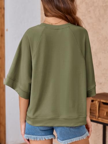 Image of Tankaneo Womens Oversized Half Sleeve T-Shirts Crew Neck Boxy Basic Tees Tops Summer Casual Loose Fit Tunic Shirts