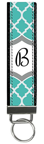 Teal Moroccan Design Monogram Wristlet Keyfob Keychain, Letter B