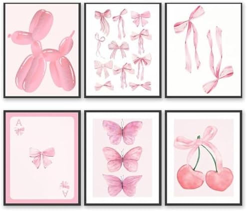 GETJOY 6 Pink Posters, Pink Wall Art, Bedroom Decor (6×8 Inches,Unframed)