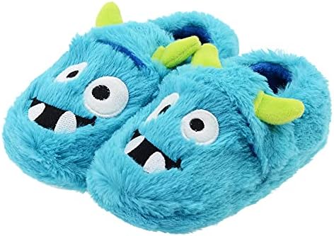 VLLy Boys Slippers Monster Slippers for Kids Warm Comfy Cute Upper House Bedroom Shoes with Hook and Loop Blue Monster Size Toddler 5 M US