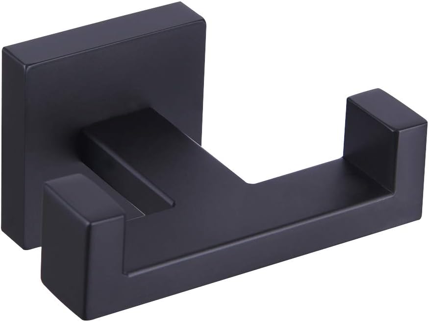 GERZWY Bathroom Matte Black Double Coat Hook SUS 304 Stainless Steel Towel/Robe Clothes Hook for Bath Kitchen Modern Hotel Style Wall Mounted