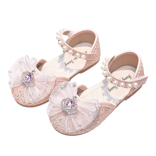 IWIHMIV Girls Sandals Close Toed Cute Bow Princess Girls Flat Sparkly Summer Soft Sole Non Slip Dress Shoes for Toddler