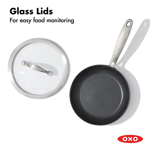 Image of OXO Good Grips Pro 11 inch Frying Pan Skillet with Lid, 3-Layered German Engineered Nonstick Coating, Dishwasher Safe, Oven & Broiler Safe, Stainless Steel Handle, Black