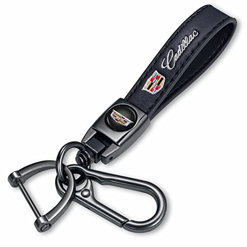 Image of Genuine Leather Car Key Chain for Cadillac Escalade CT4 CT5 CT6 ATS CTS SRX XT5 Keyring Keychain Accessories Family Present(Black)