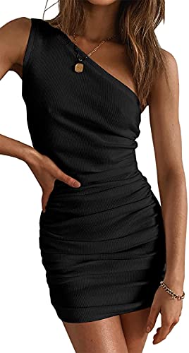 Maxwinee Damen Kleid Sexy Bodycon Minikleid Partykleid One Shoulder Ruched...