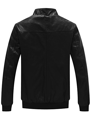 Wenven Men's Casual Stand Collar Slim Pu Bomber Faux Leather Jacket Black L #TOP1
