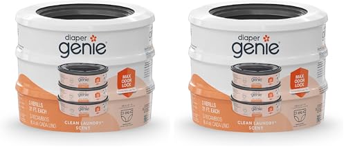 Image of Diaper Genie Bags Refills 270 Count (Pack of 6) Clean Laundry Scent | Diaper Pail Refills with Max Odor Lock | Holds up to 810 Newborn Diapers