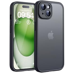 TOCOL voor iPhone 15 Case, Volledige Camerabescherming, Schokbestendig Anti-vingerafdruk Anti-slip Krasbestendig hoesje voor iPhone 15, Zwart