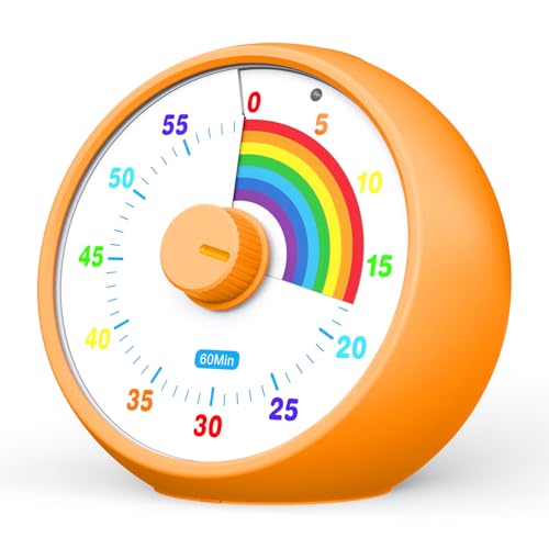 Visueller Timer für Kinder, 60-Minuten Countdown für Klassenzimmer Büro Küche, Schreibtisch Timer Kinder Zeitmanagement Tools mit leisem Betrieb, Tomato Time Tool Regenbogenmuster (Orange)