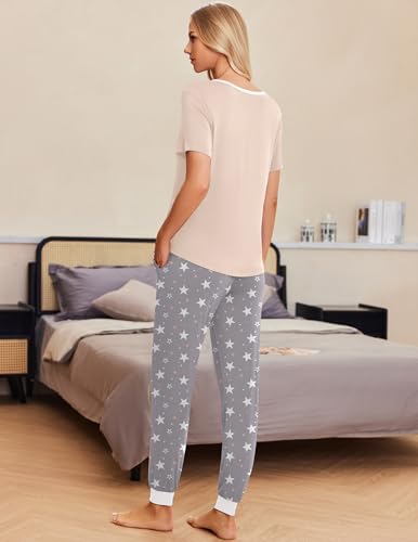 Image of Ekouaer Pajamas for Women Set 2 Piece Fall Lounge Sets Short Sleeve Pjs Joggers Long Pants Sleepwear with Pockets