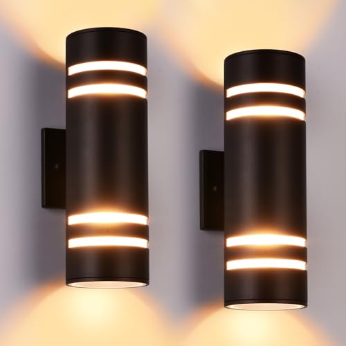 Image of Housen Solutions Outdoor Wall Lights 2 Pack, Modern Exterior Lighting Fixtures IP65 Waterproof, Up Down Outside Lights for House Porch, Bronze