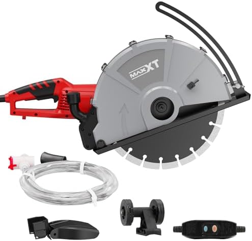 MAXXT 14'' Electric Concrete Saw, 1800W Circular Saw with 4300 RPM, Max 5" Cutting Depth Chop Saw, Wet Conrete Cutting Machine, Includes Water Line and Premium Blade, for Concrete, Stone, Metal, Brick