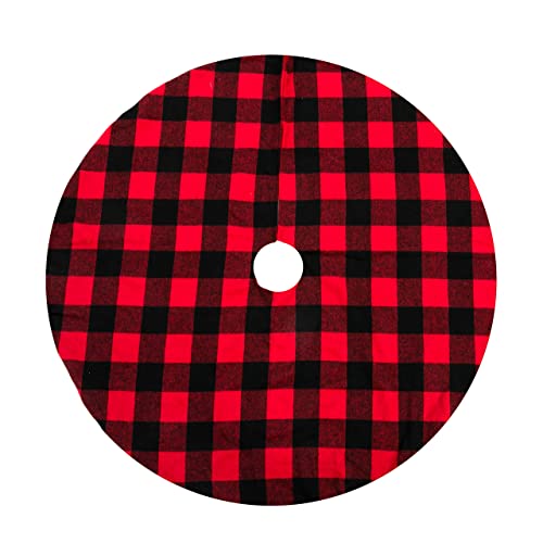 Falda de árbol de Navidad a cuadros de búfalo de 48 pulgadas, falda de árbol a cuadros negros y rojos para decoraciones de fiesta de Navidad Cover