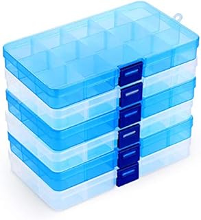 ilauke Jewellery Organizer, 15 Grids Plastic Storage Box Jewellery Box with Adjustable Dividers Earring Storage Containers (6 Packs, 2 Colors)