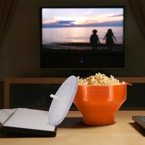 Image of The Original Korcci Microwaveable Silicone Popcorn Popper, Microwave Popcorn Popper, Collapsible Microwave Popcorn Maker Bowl, No Oil Required, Use In Microwave, Dishwasher Safe (Orange) (Pack of 2)